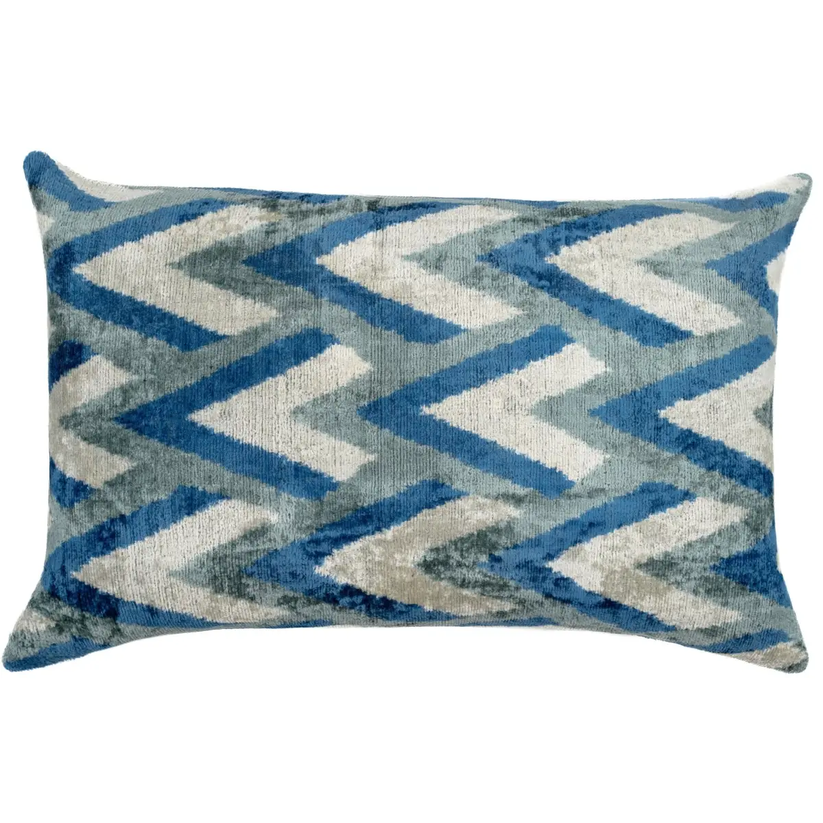 Canvello Handmade Chevron Velvet Throw Pillow in Blue and Grey - Ideal for Modern and Coastal Decor - 24x16 - Canvello