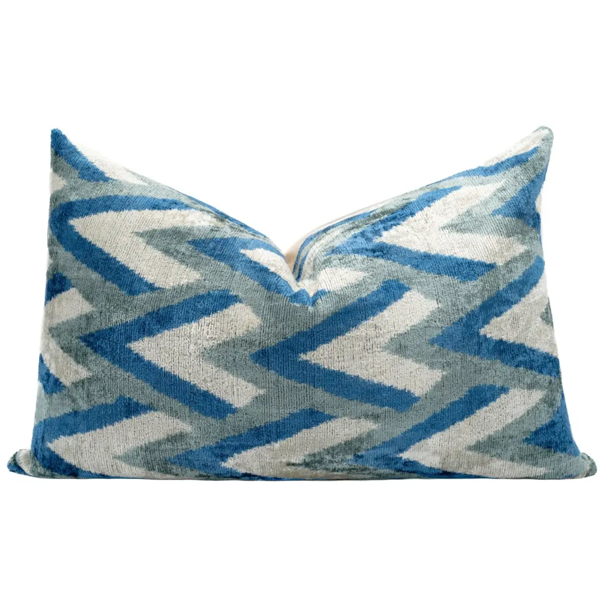 Canvello Handmade Chevron Velvet Throw Pillow in Blue and Grey - Ideal for Modern and Coastal Decor - 24x16 - Canvello