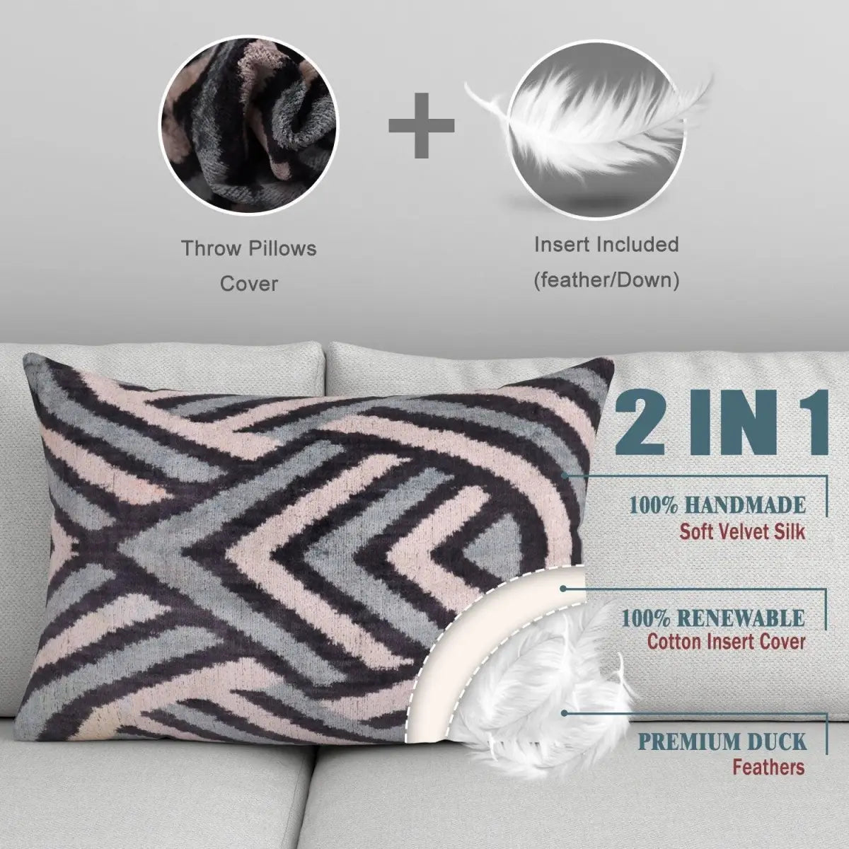 Canvello Handmade Decorative Gray Black Throw Pillows - 16x24 - Canvello