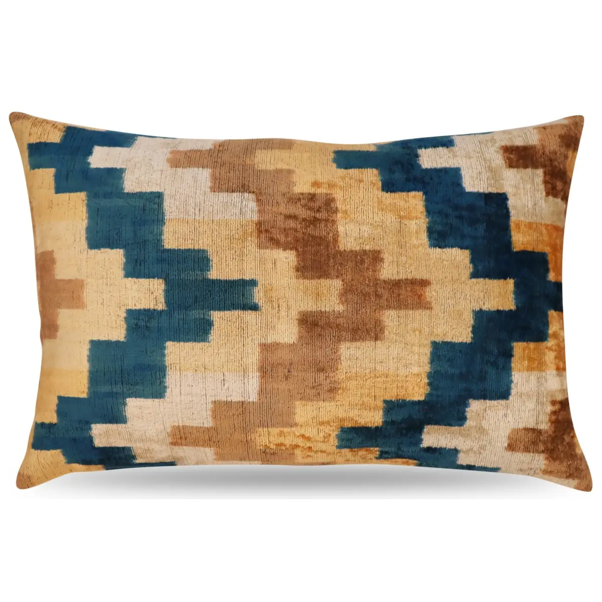 Canvello Handmade Earhtone Geometric Silk Velvet Ikat pillow - 16’’X24’’ - Earth Tones / 16’’X24’’ - Canvello