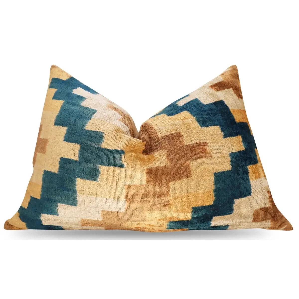 Canvello Handmade Earhtone Geometric Silk Velvet Ikat pillow - 16’’X24’’ - Earth Tones / 16’’X24’’ - Canvello