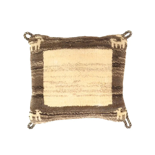 Canvello Handmade Gabbeh Lori Pillow - 12’’ X 12’’ - Beige - Brown - Canvello