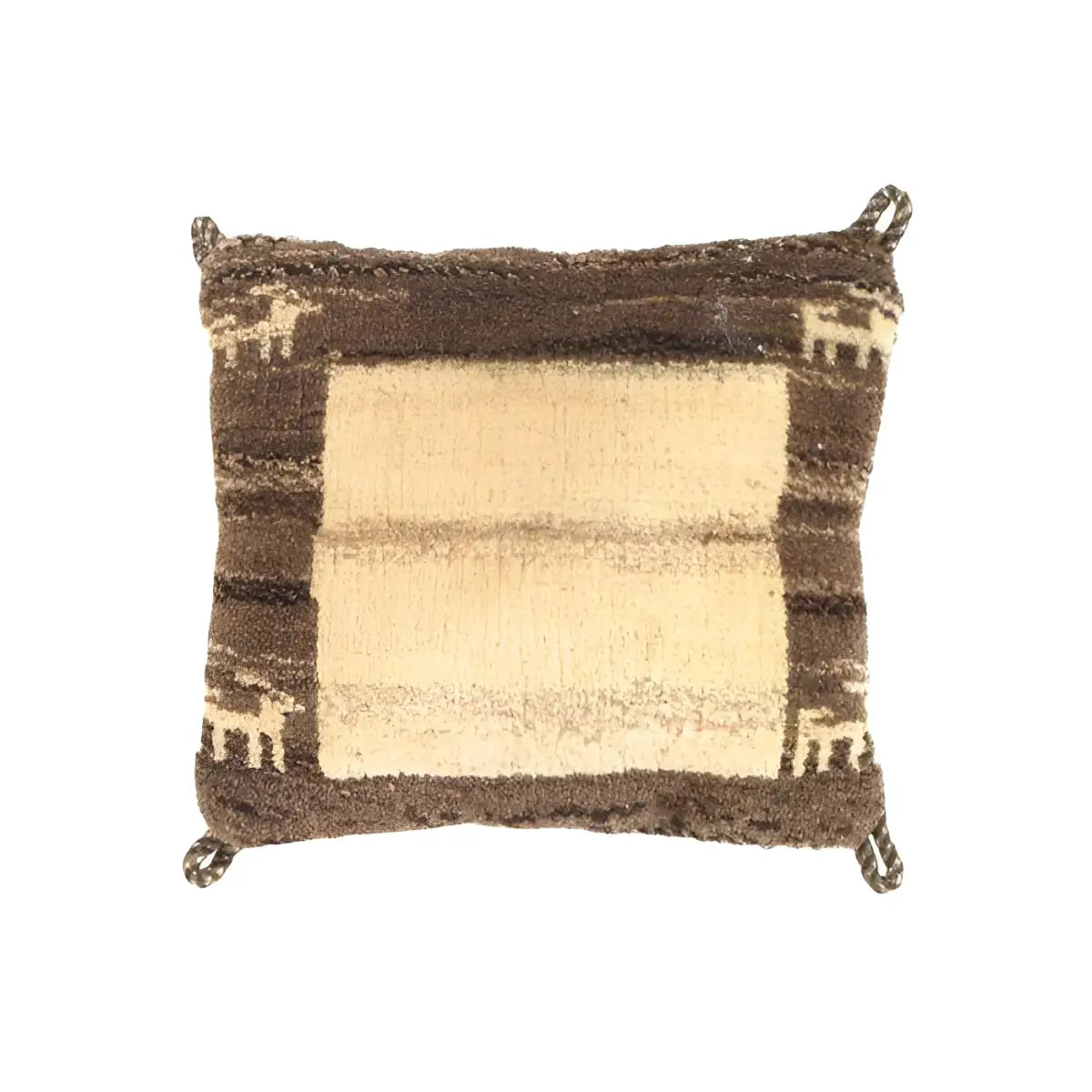 Canvello Handmade Gabbeh Lori Pillow - 12’’ X 12’’ - Beige - Brown - Canvello