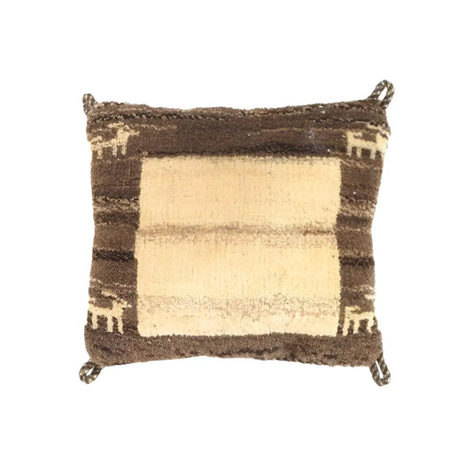 Canvello Handmade Gabbeh Lori Pillow - 12’’ X 12’’ - Beige - Brown - Canvello