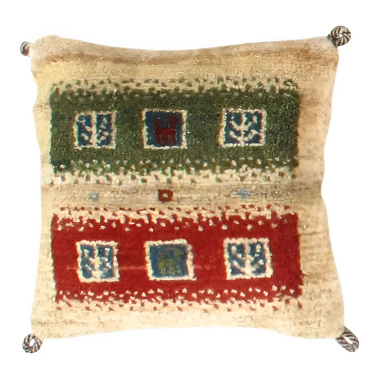 Canvello Handmade Gabbeh Lori Pillow - 12’’ X 12’’ - Beige - Rust - Olive - light blue - Canvello