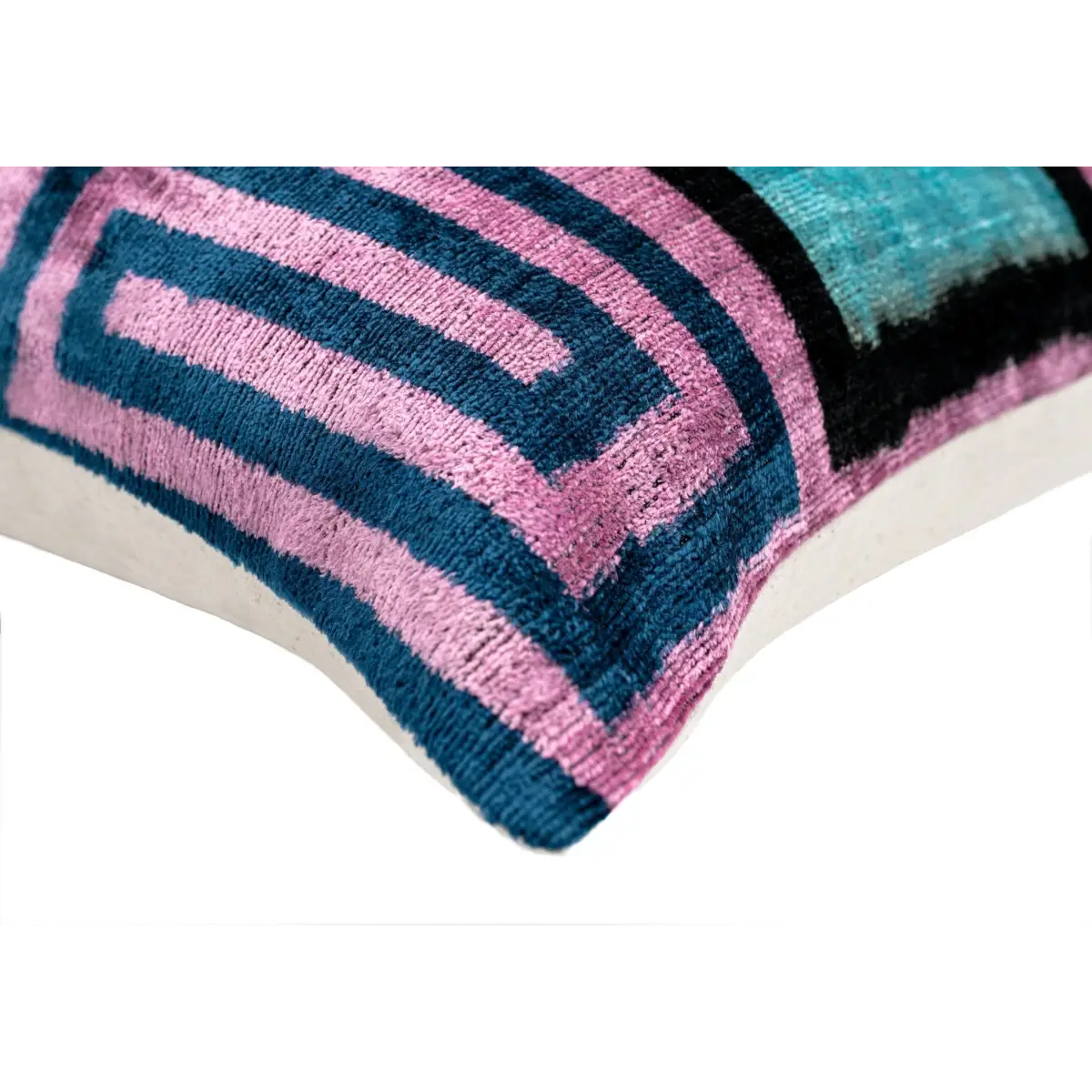 Canvello Handmade Geometric Velvet Throw Pillow with Vibrant Pink Blue Green - Perfect for Modern Interiors - 16x24
