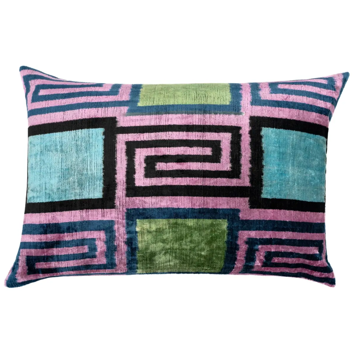 Canvello Handmade Geometric Velvet Throw Pillow with Vibrant Pink Blue Green - Perfect for Modern Interiors - 16x24