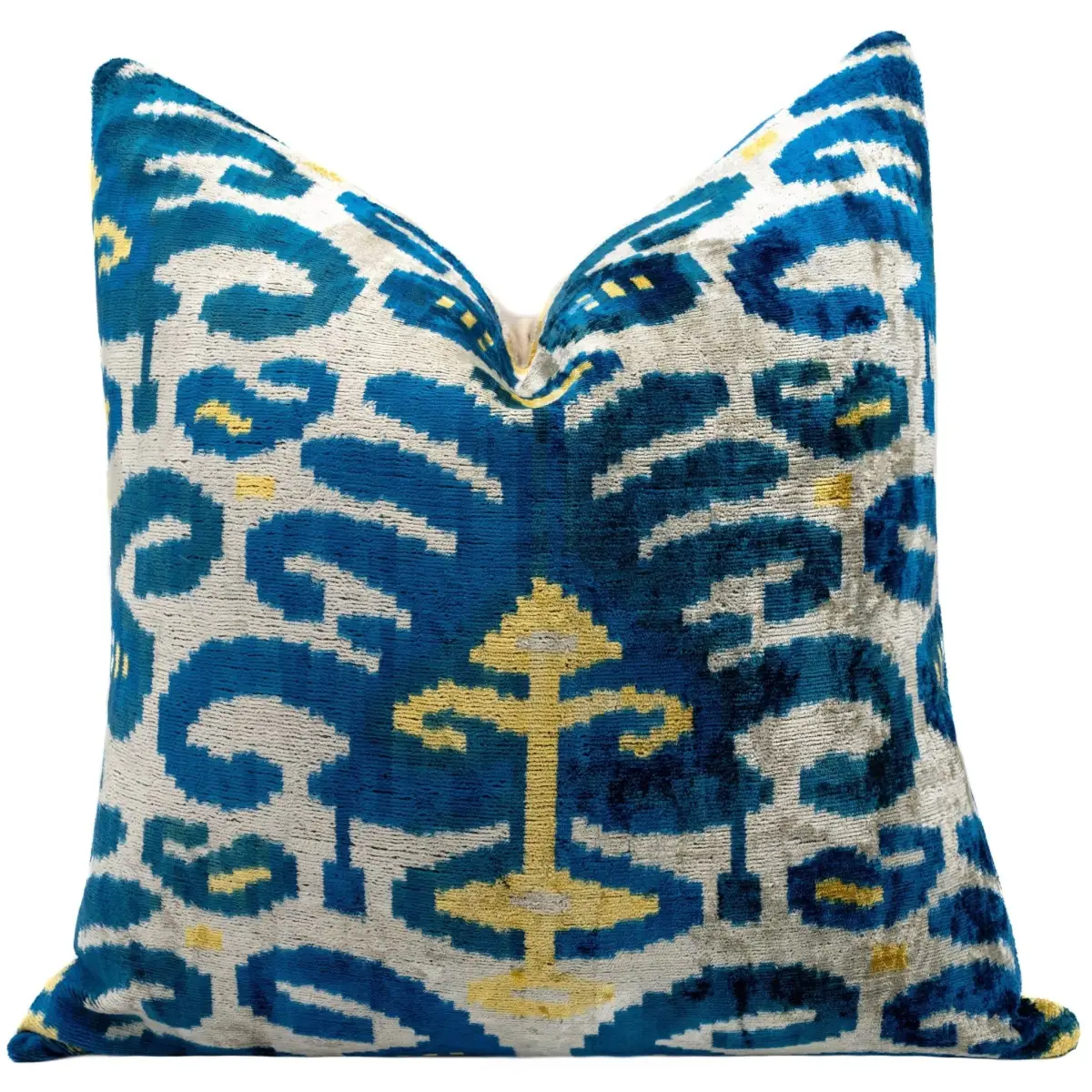 Canvello Handmade Gold Blue Decorative Pillow with Down Insert - 20’’X20’’ - Canvello