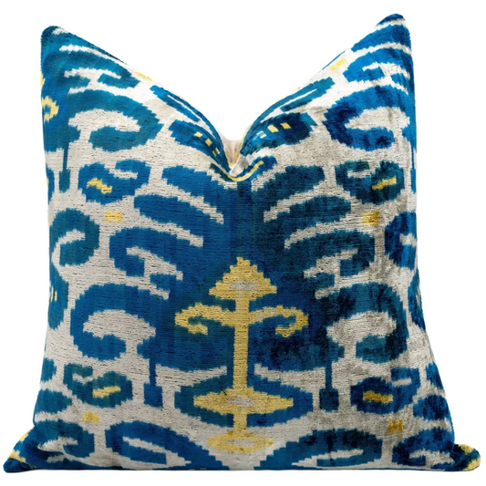 Canvello Handmade Gold Blue Decorative Pillow with Down Insert - 20’’X20’’ - Canvello