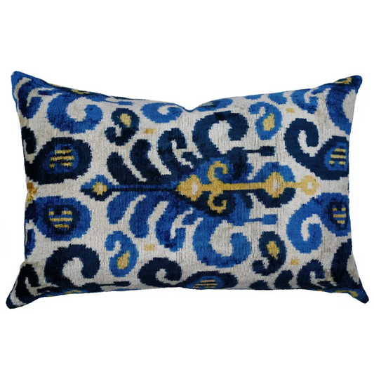 Canvello Handmade Gold Blue Velvet Throw Pillows | 16 x 24 in (40 x 60 cm) - Canvello