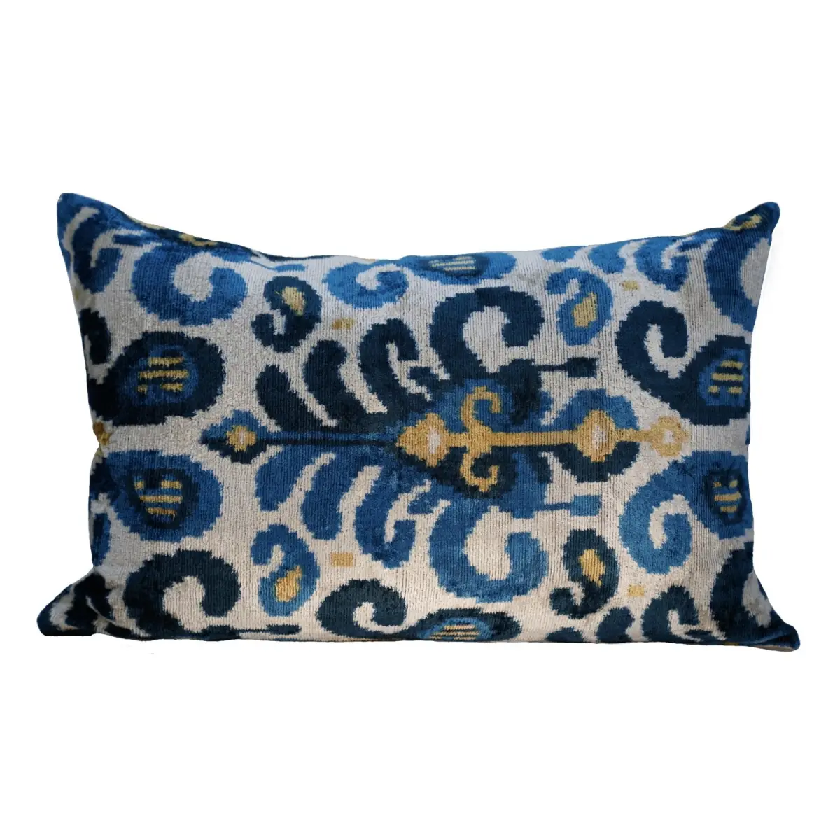 Canvello Handmade Gold Blue Velvet Throw Pillows | 16 x 24 in (40 x 60 cm) - Canvello