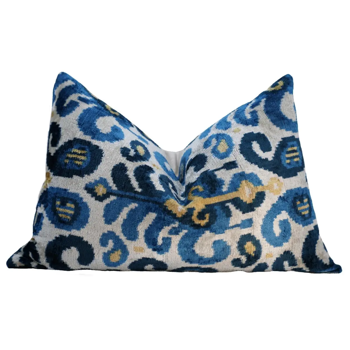 Canvello Handmade Gold Blue Velvet Throw Pillows | 16 x 24 in (40 x 60 cm) - Canvello