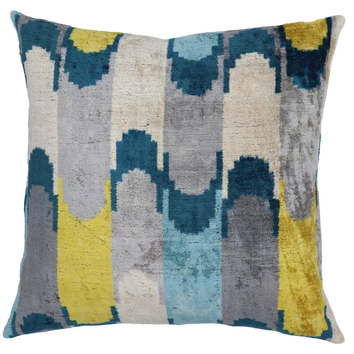 Canvello Handmade Grau Blue Yello Velvet Throw Pillows - 20x20 - Canvello