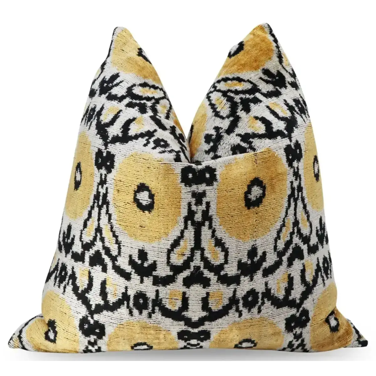 Canvello Handmade Gray Ivory Yellow Velvet Throw Pillows - 20x20 - Canvello