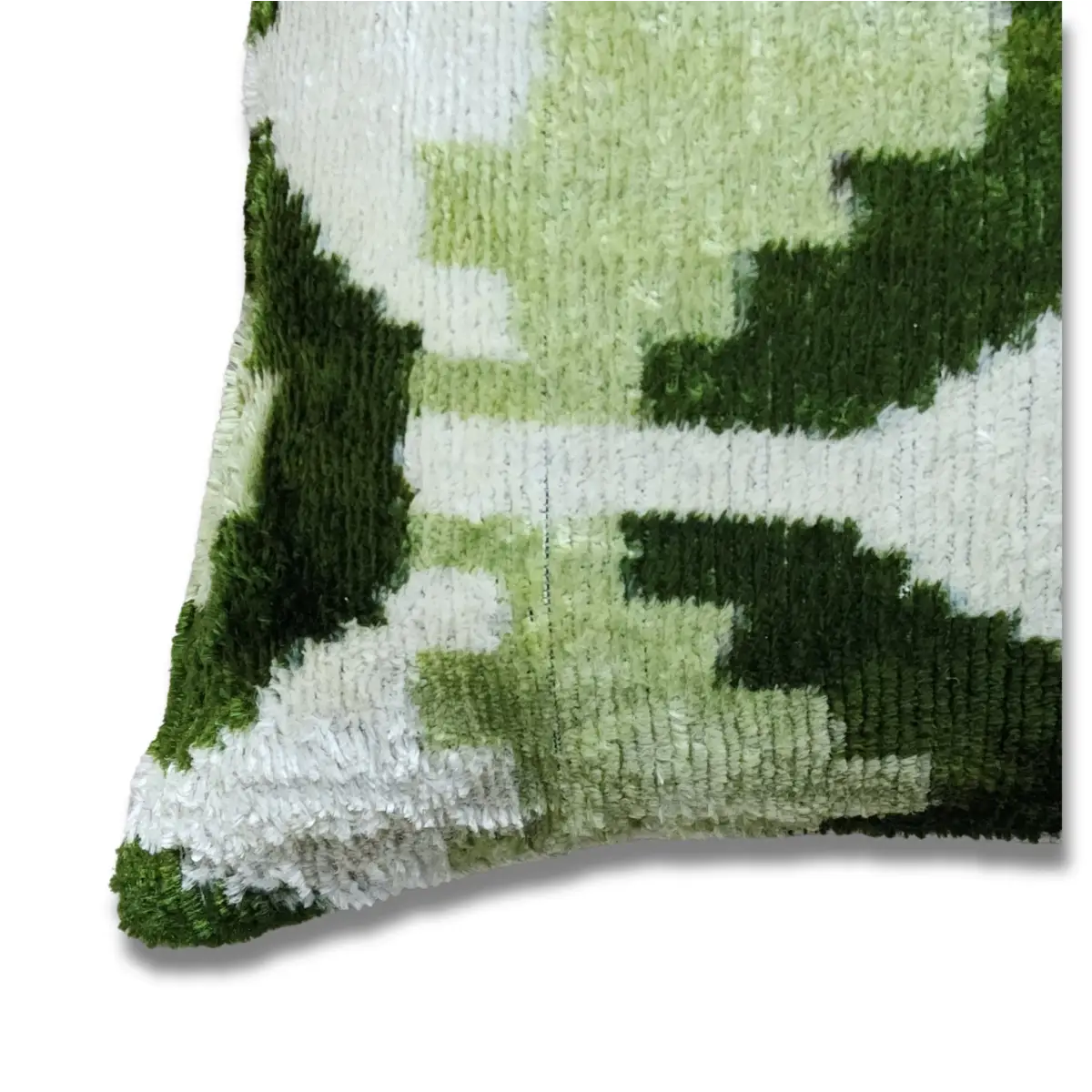 Canvello Handmade Green Geometric Silk Velvet Ikat pillow - 11’’X15’’ - Canvello