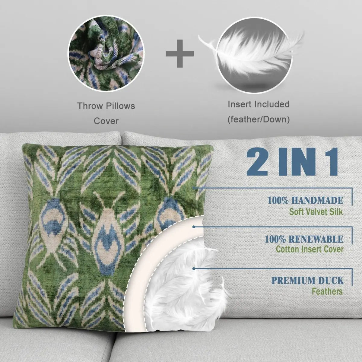 Canvello Handmade Green Pillows For Couch | 20 x 20 in (50 x 50 cm) - Canvello