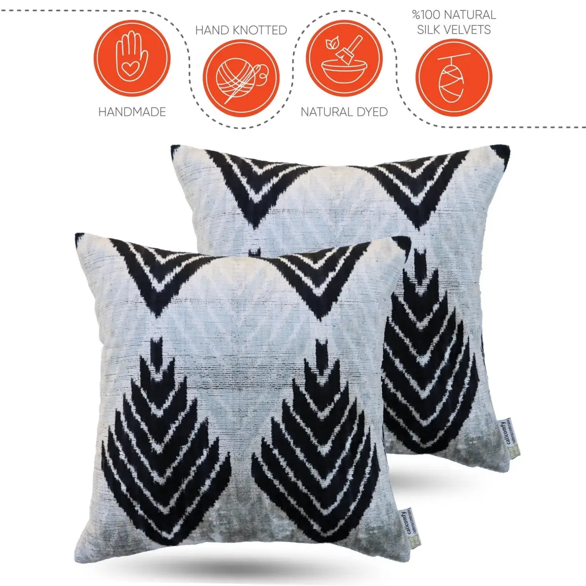 Canvello Handmade Luxury Black Silk Pillows - Set of 2 | 18x18 | Canvello