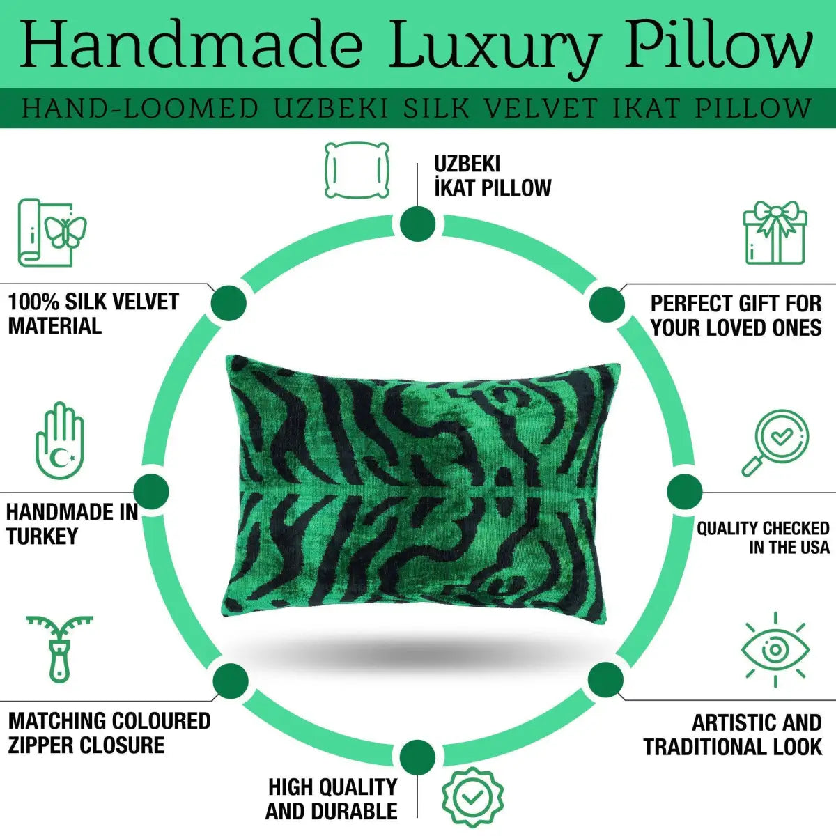 Canvello Handmade Luxury Dark Green Pillow for Couch | 16 x 24 in (40 x 60 cm) - Canvello