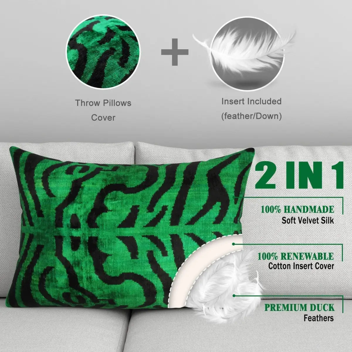 Canvello Handmade Luxury Dark Green Pillow for Couch | 16 x 24 in (40 x 60 cm) - Canvello