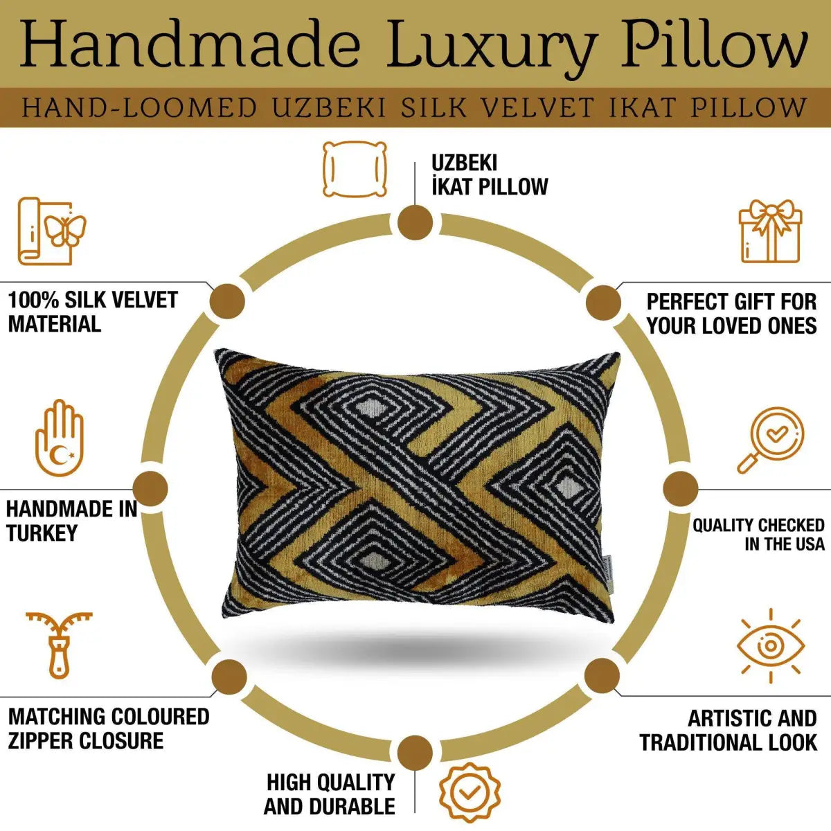 Canvello Handmade Luxury Gold Black Pillow with Down Insert - 16x24 - Canvello