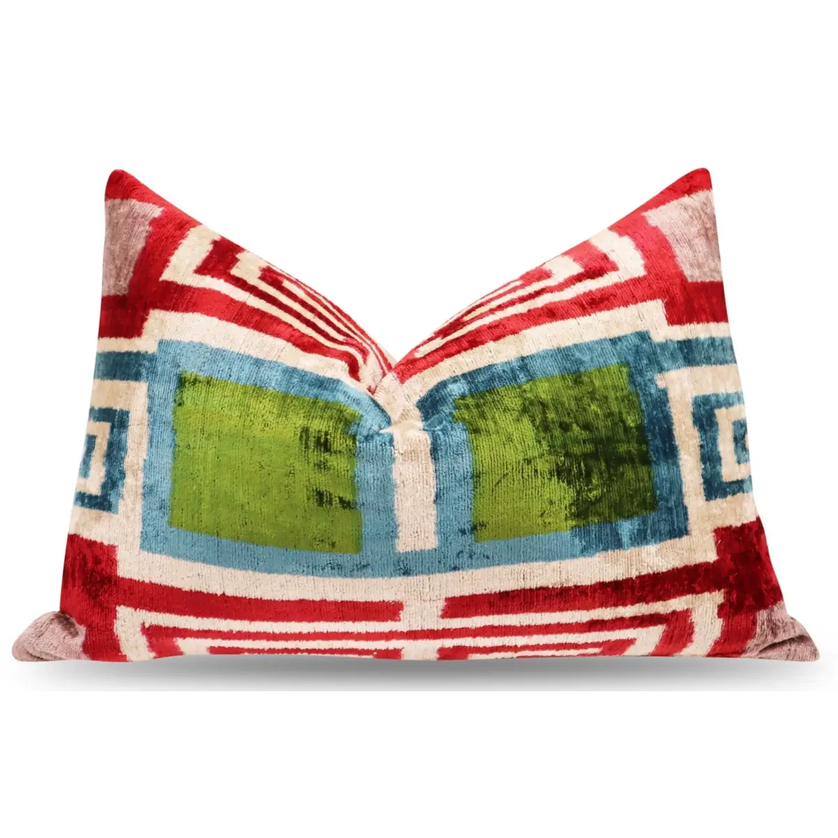 Canvello Handmade Luxury Green Pink Velvet Throw Pillows - 16’’x24’’ - Canvello