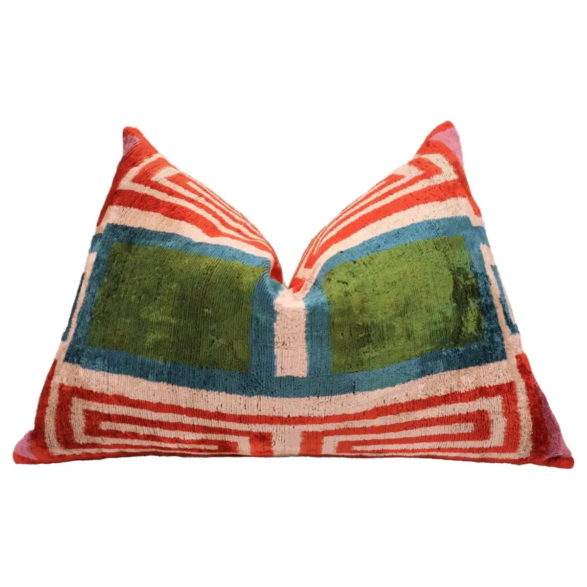 Canvello Handmade Luxury Green Pink Velvet Throw Pillows - 16’’x24’’ - Canvello