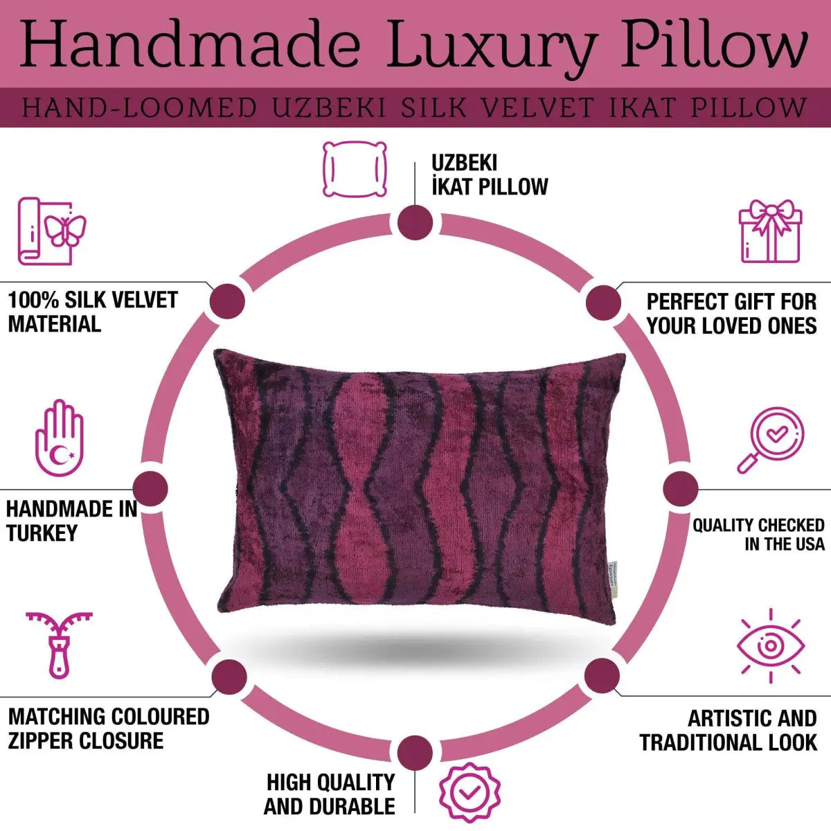 Canvello Handmade Luxury Pink Throw Pillow with Down Insert - 16x24 - Canvello
