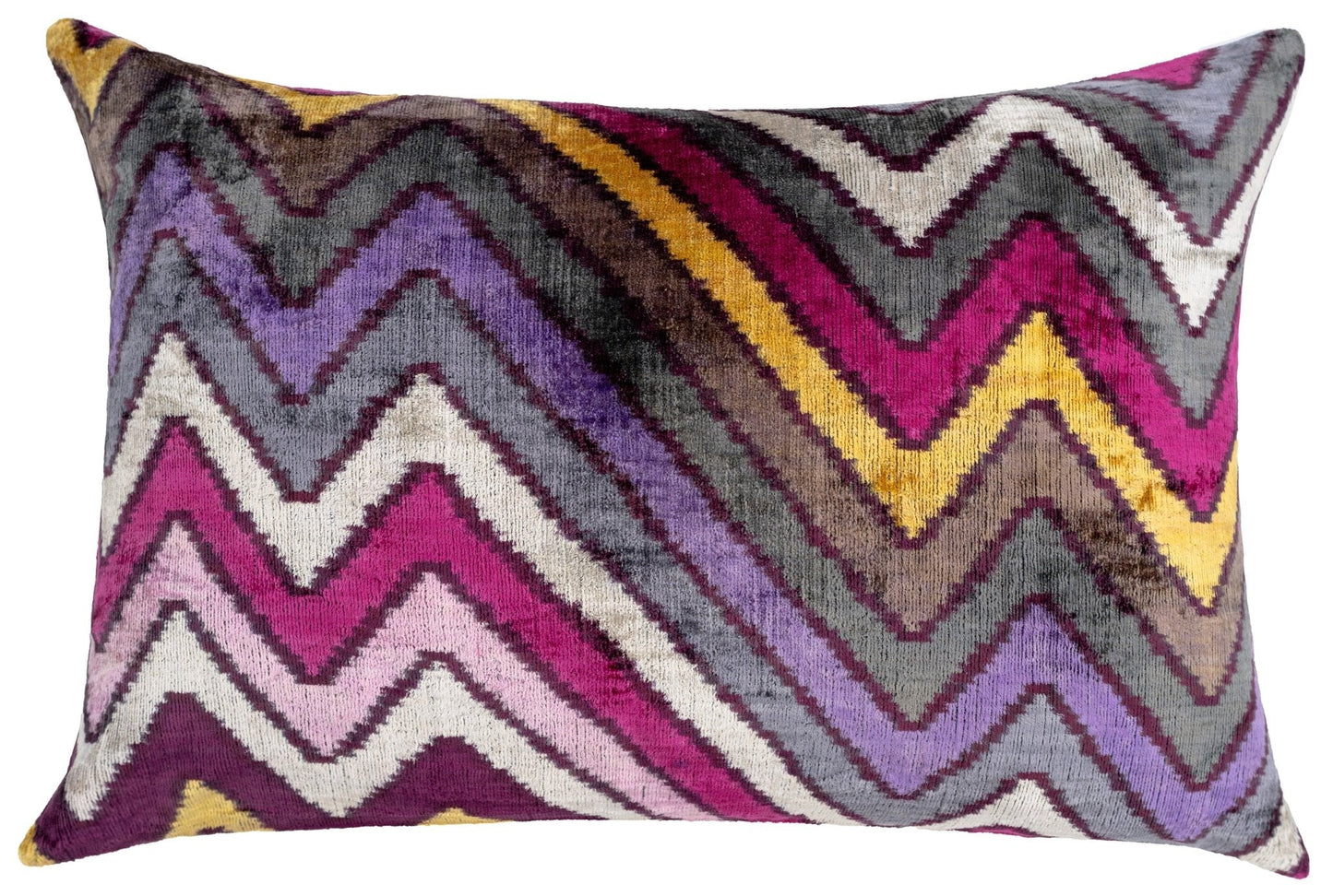 Funda de almohada decorativa de lujo hecha a mano con diseño de chervón morado y gris de Canvello y relleno de plumas de primera calidad, cojín de seda de terciopelo suave de 16 x 24 pulgadas 