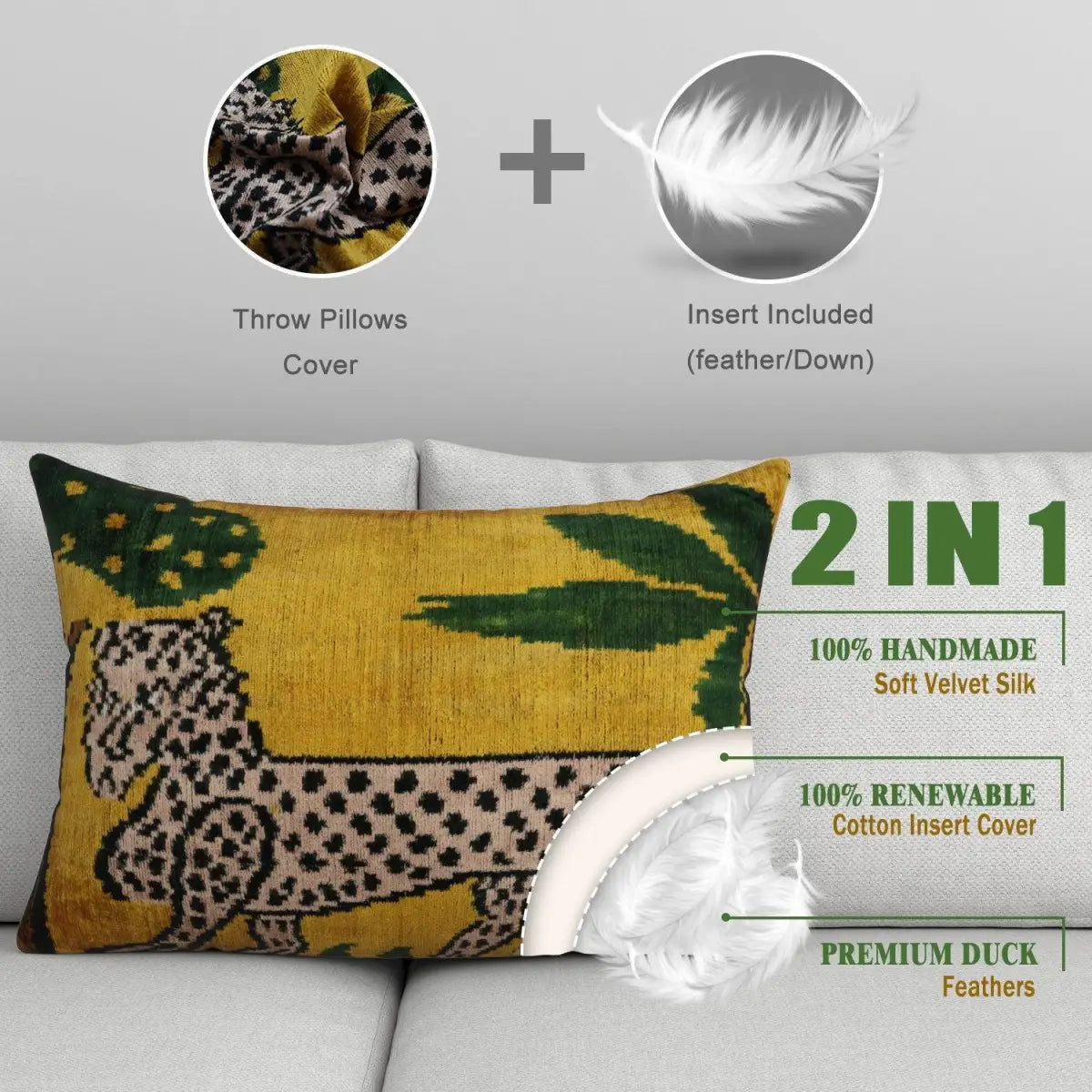 Canvello Handmade Luxury Yellow Tiger Throw Pillows - 16x24 - Canvello