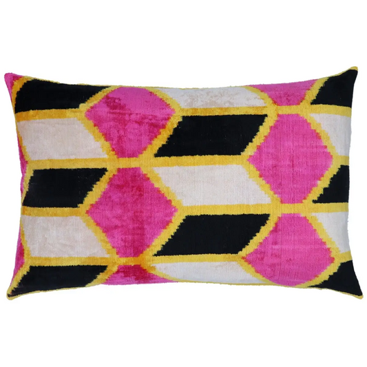 Canvello Handmade Pink Black Velvet Throw Pillow with Down Insert - 16x24 - Canvello