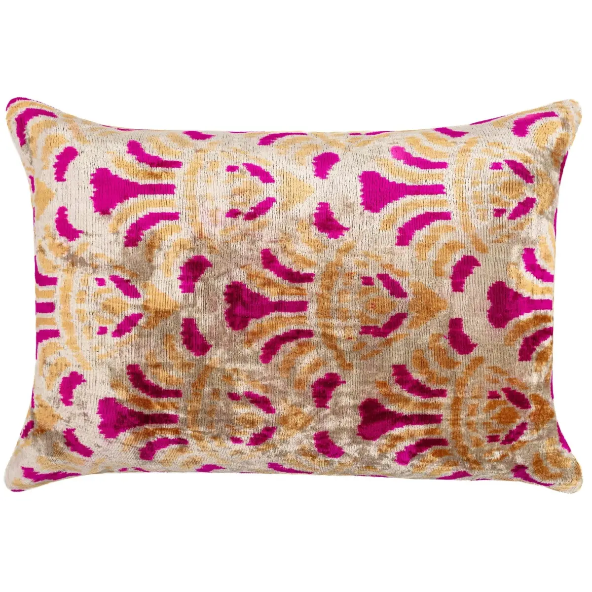 Canvello Handmade Pink and Gold Abstract Design Throw Pillow - 16x24 inch Silk Velvet Vegetable Dyed with Premium Down