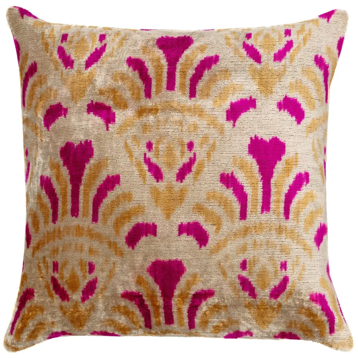Canvello Handmade Pink and Gold Floral Design Throw Pillow - 16x16 inch Silk Velvet Vegetable Dyed with Premium Down