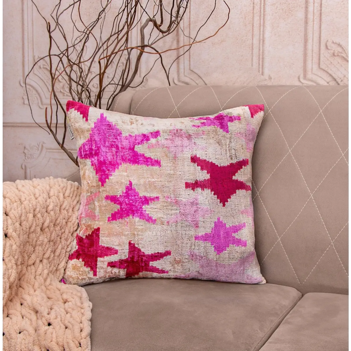 Canvello Handmade Pink start Throw Pillow with Down Insert - 18 x 18 - Canvello
