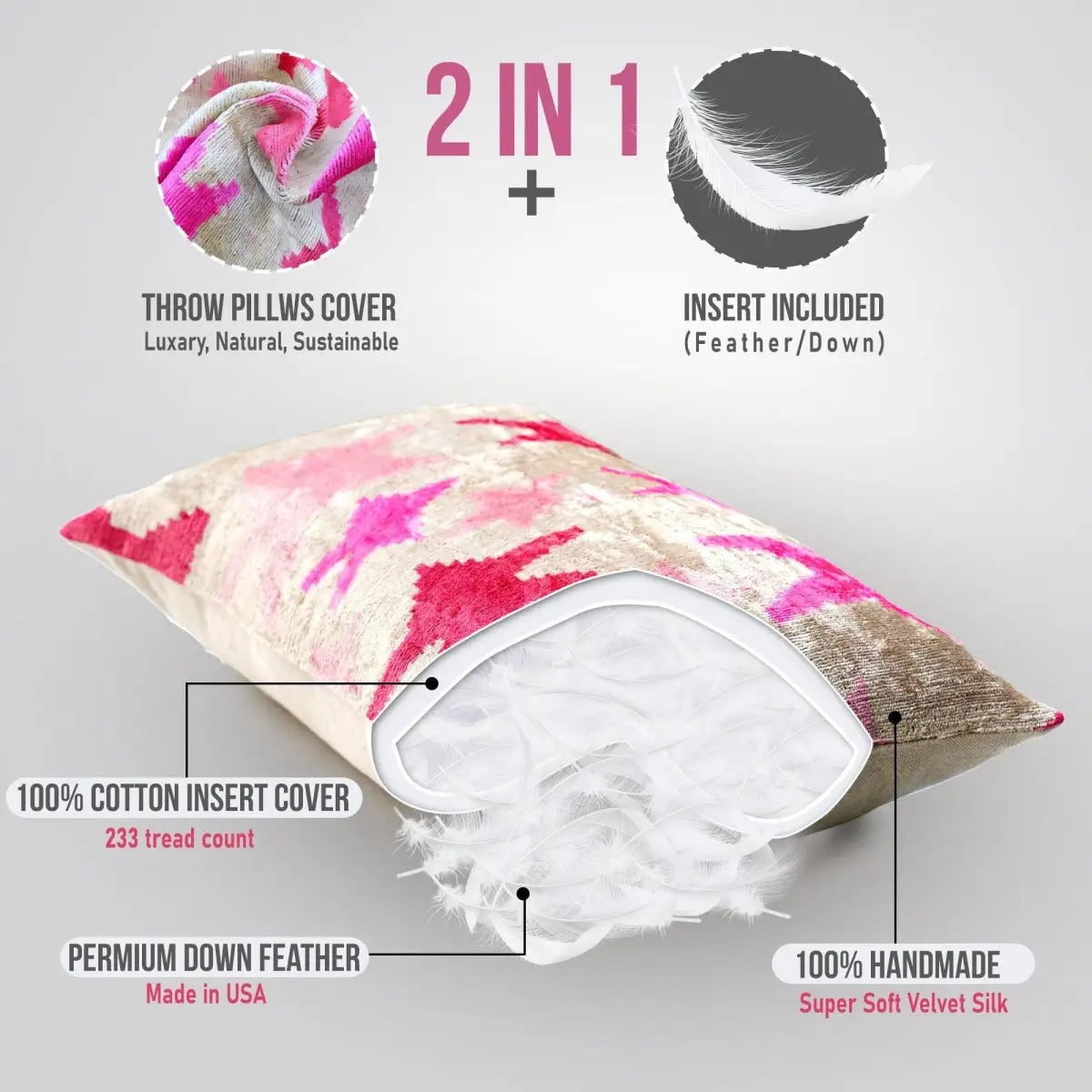 Canvello Handmade Pink Throw Pillow For Sofa | Set of 2 |18x18 |16x24 - Canvello