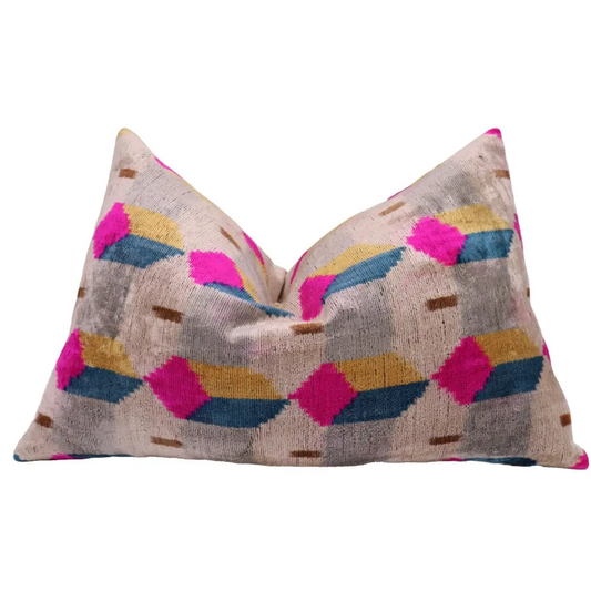 Canvello Handmade PinkGray Geometic Throw Pillow - 16x24 - Canvello