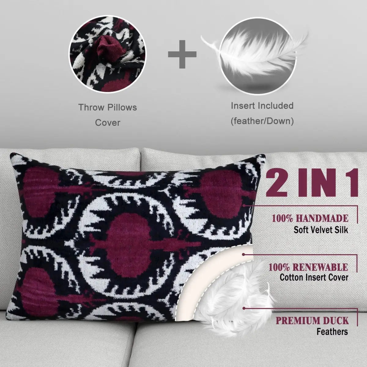 Canvello Handmade Purple Pomegranate Lumbar Pillow For Couch - 16x24 - Canvello