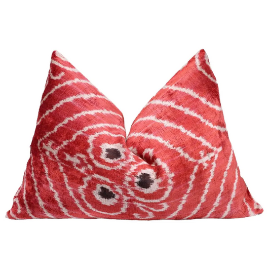 Canvello Handmade Red Brown Floral Throw Pillow with Down Insert -16’’X24’’ - Canvello