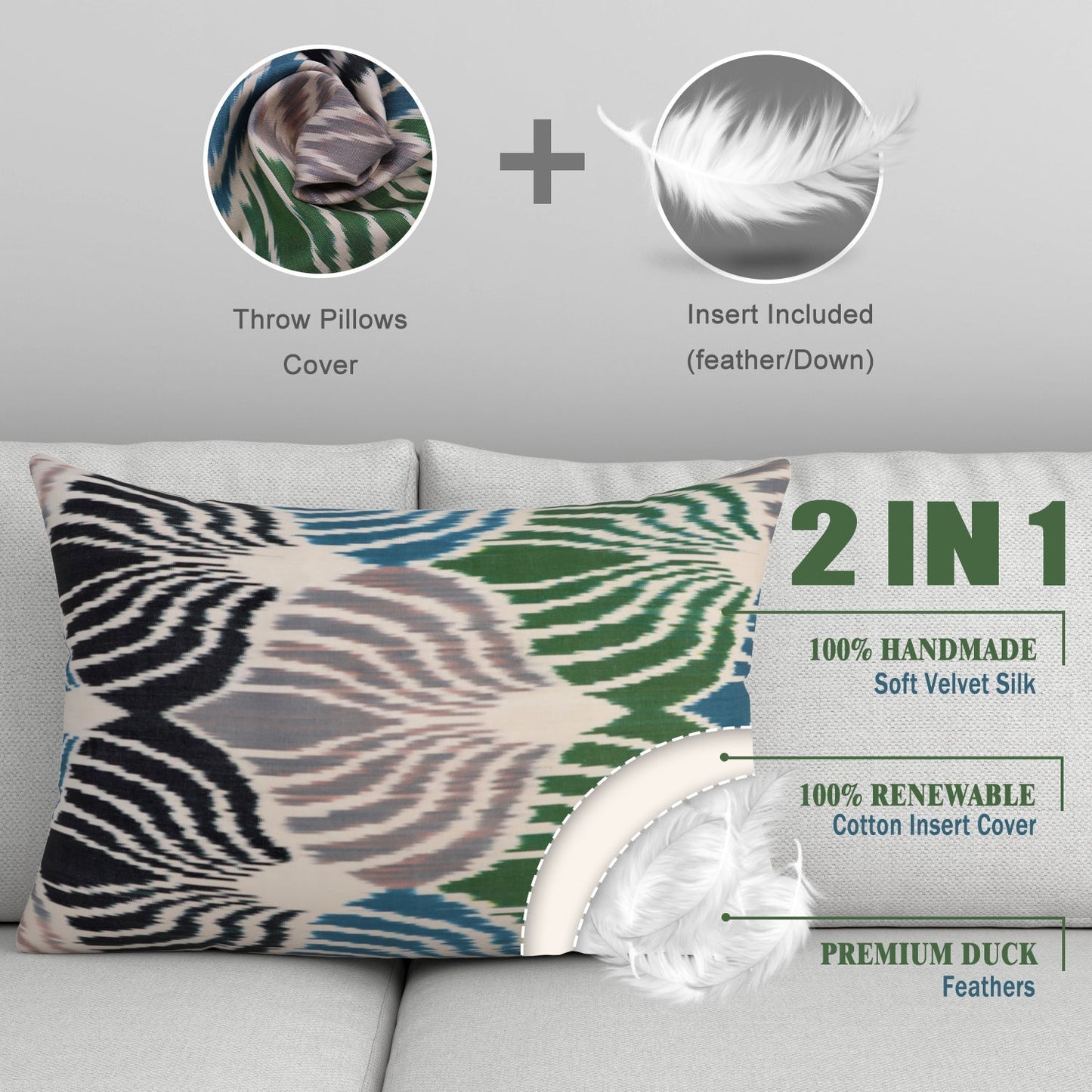 Almohada decorativa de seda hecha a mano Canvello con relleno de plumón 