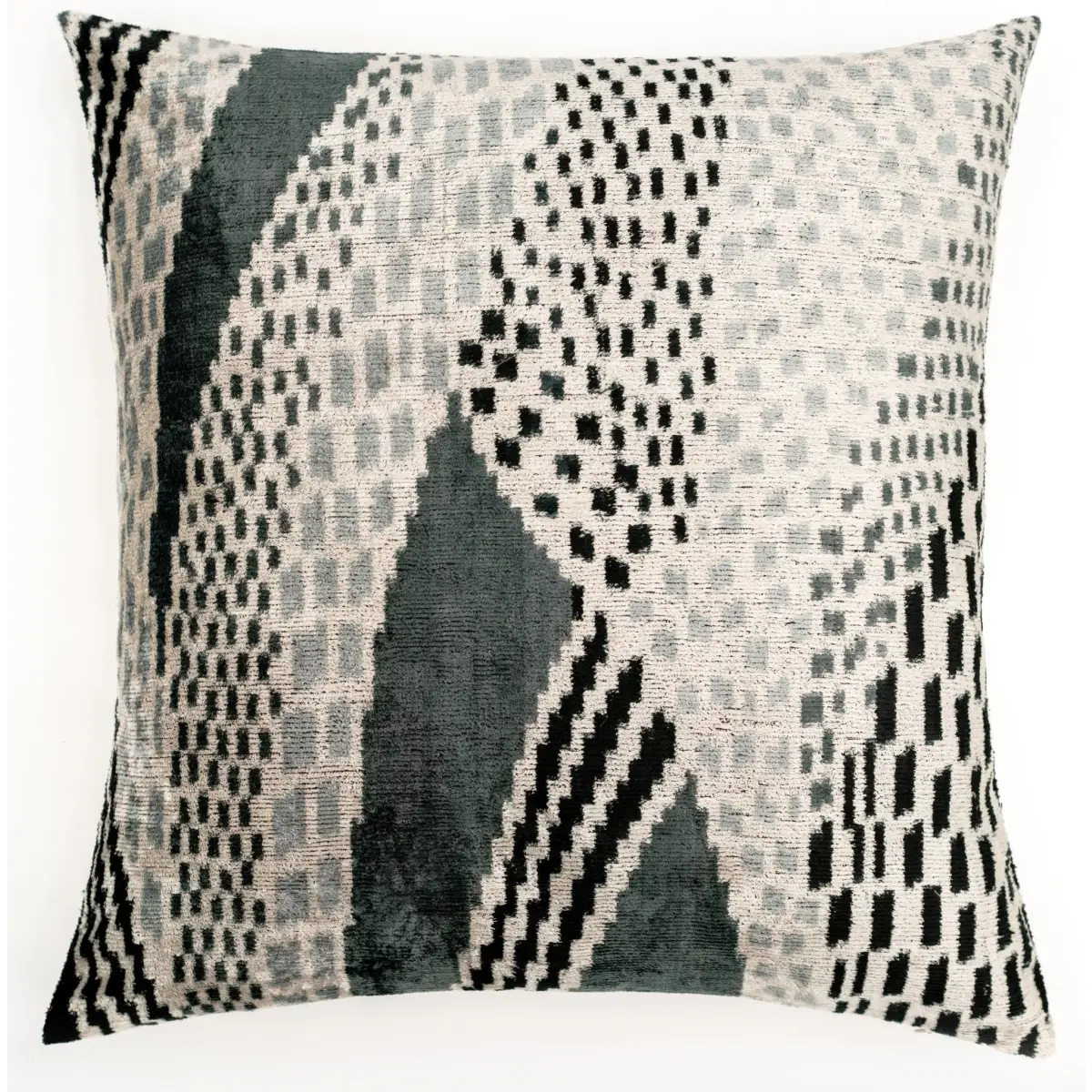 Canvello Handmade Silk Velvet Throw Pillow with Down Feather Insert – Geometric Black and Grey Design - 24’’x24’’