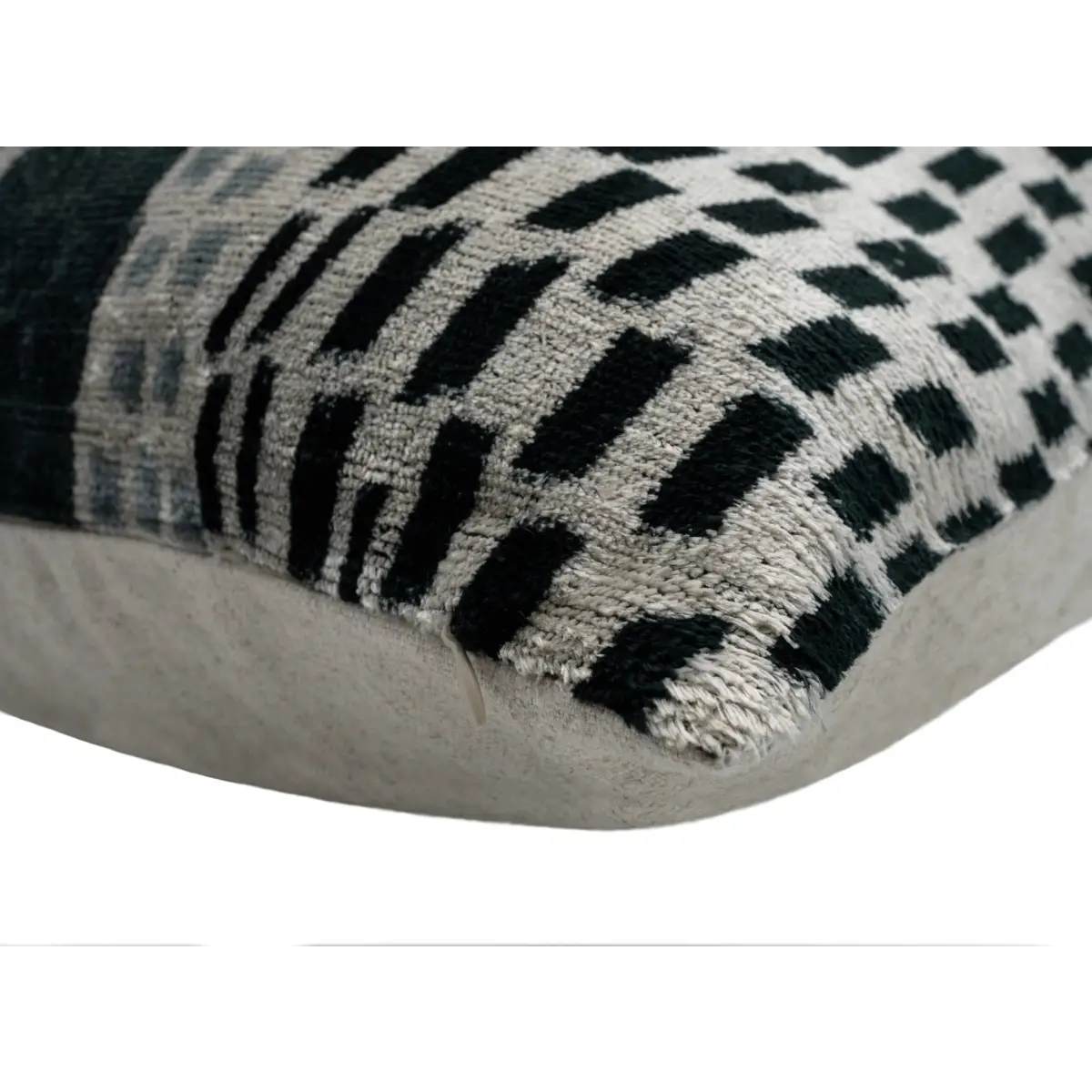 Canvello Handmade Silk Velvet Throw Pillow with Down Feather Insert – Geometric Black and Grey Design - 24’’x24’’