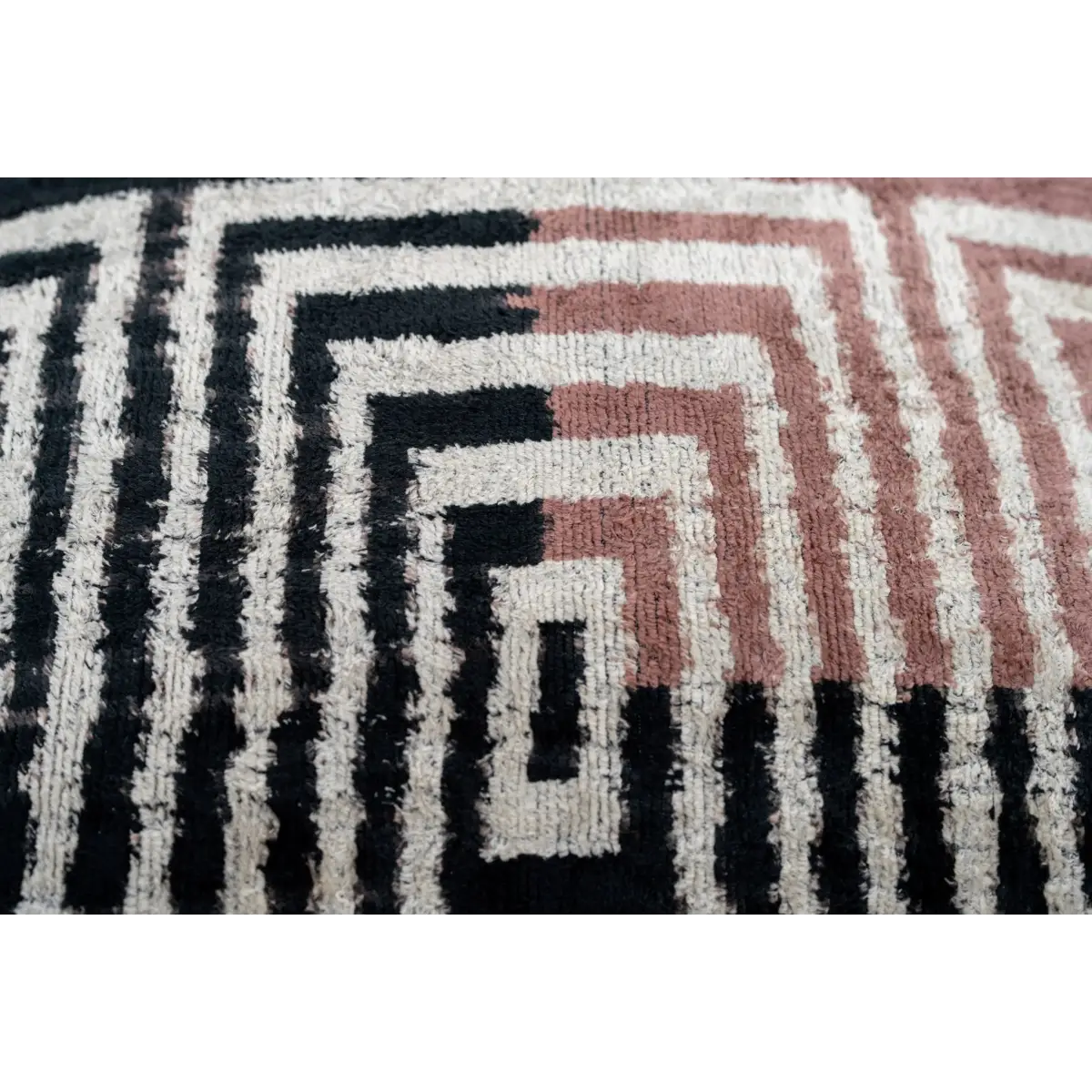 Canvello Handmade Silk Velvet Throw Pillow with Down Feather Insert – Maze Pattern in Black Grey and Terracotta