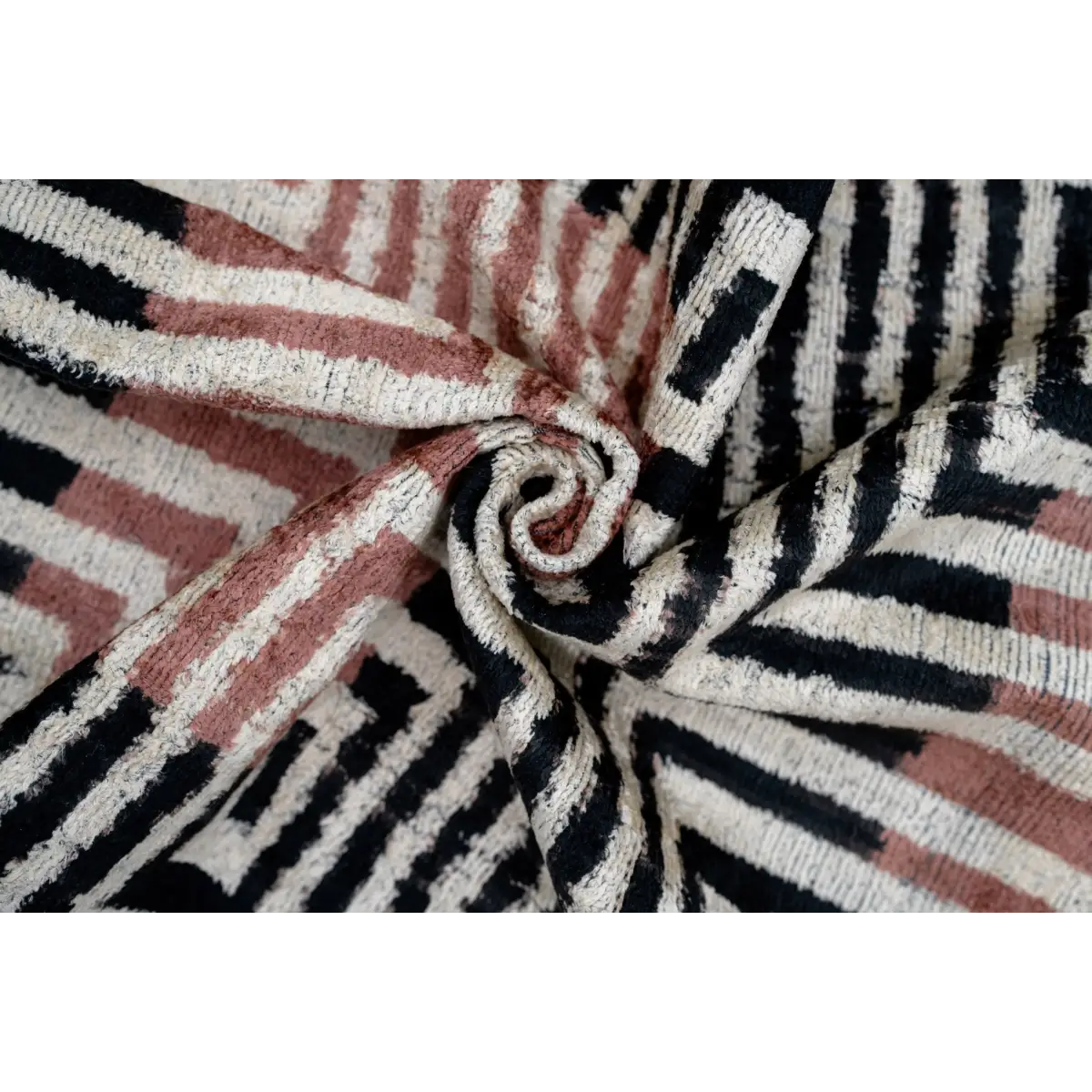 Canvello Handmade Silk Velvet Throw Pillow with Down Feather Insert – Maze Pattern in Black Grey and Terracotta