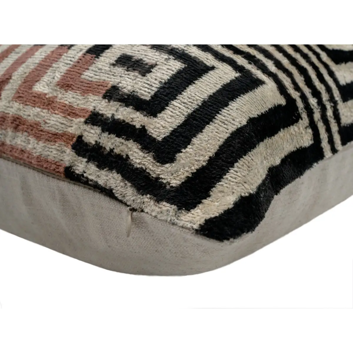 Canvello Handmade Silk Velvet Throw Pillow with Down Feather Insert – Maze Pattern in Black Grey and Terracotta