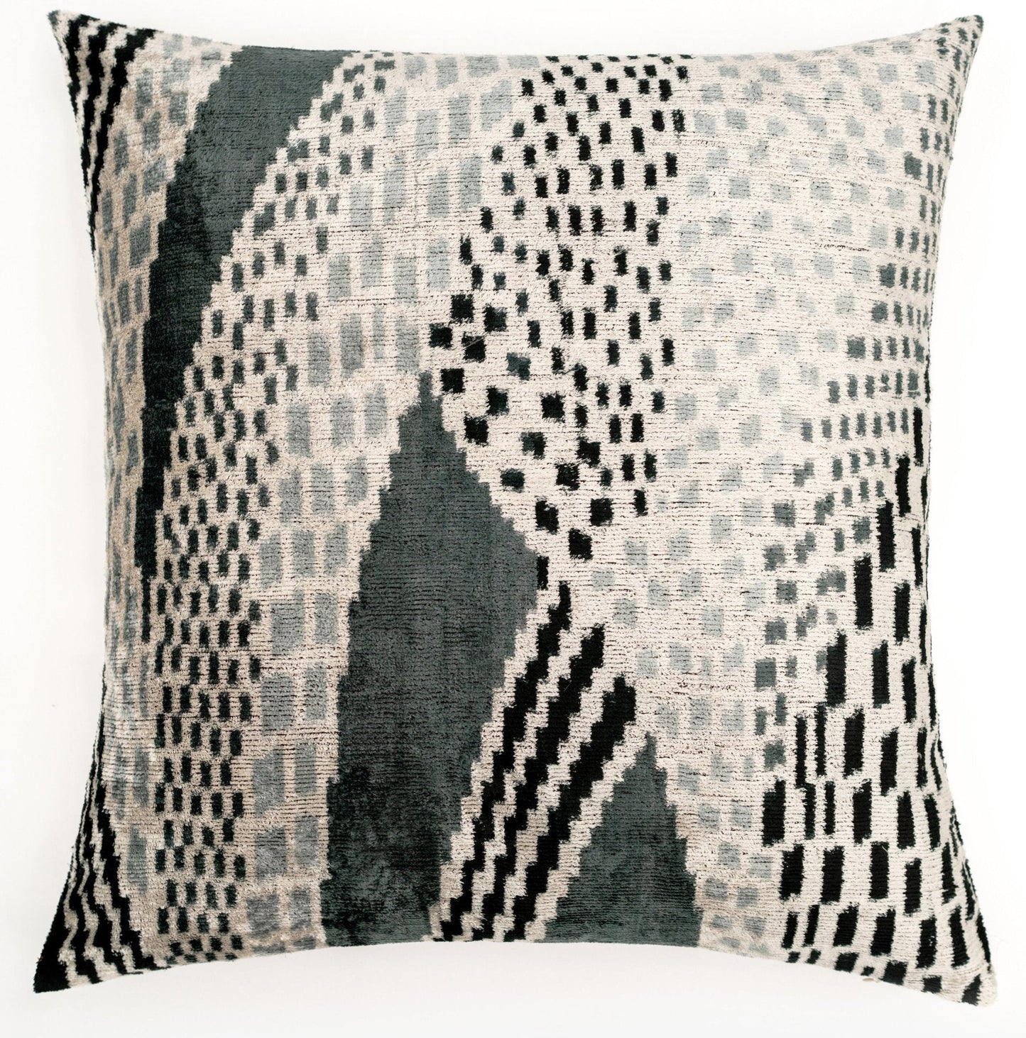 Canvello Handmade Silk Velvet Throw Pillow with Down Feather Insert – Geometric Black and Grey Design - 24"x24"