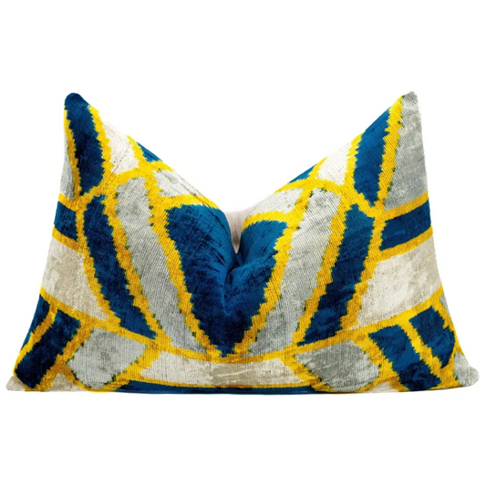 Canvello Handmade Throw Pillow Cover & Feather Insert | Gold Blue Gray | Soft Throw Pillow| Luxury Decorative for Couch