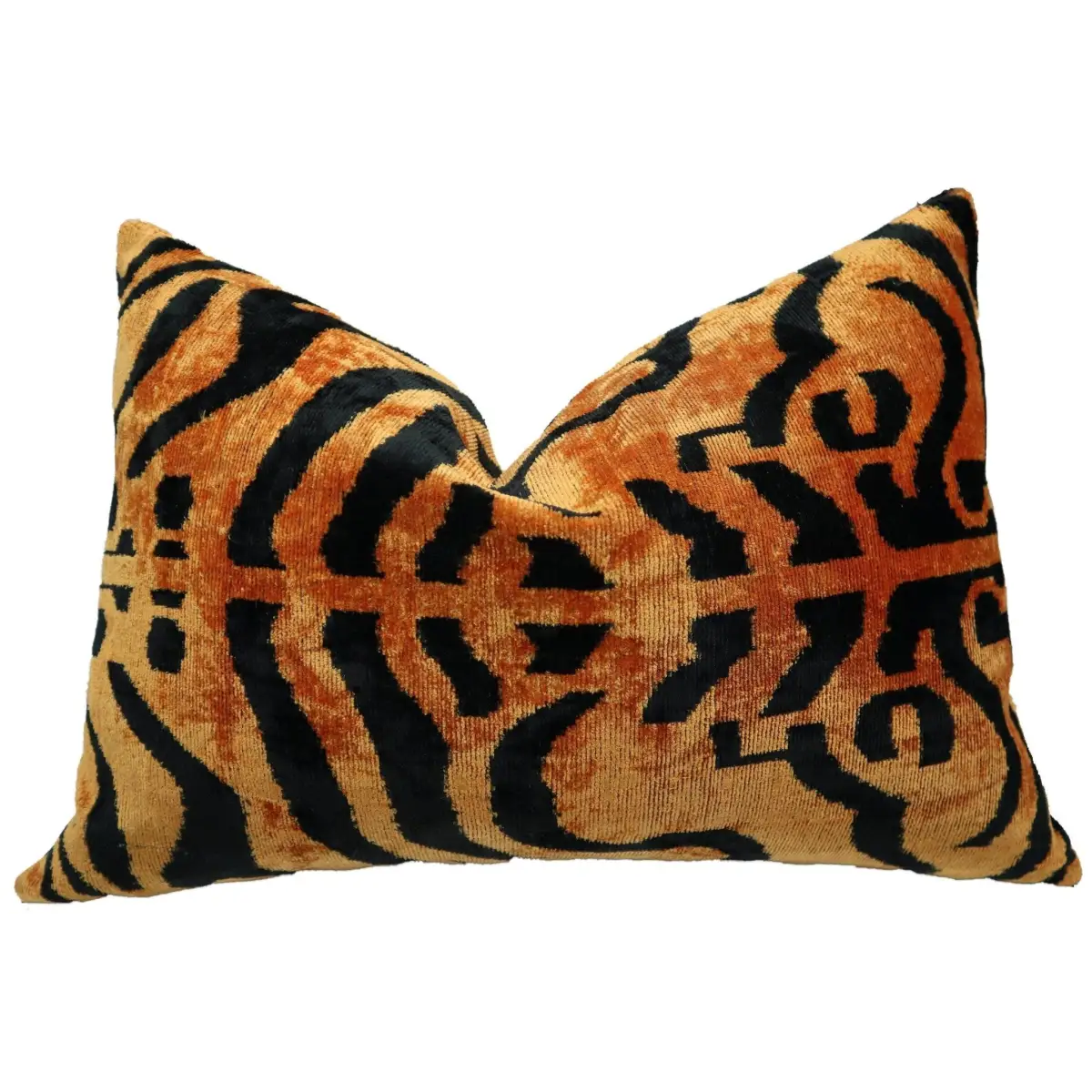 Canvello Handmade Tiger Print Velvet Throw Pillow with Down Insert - 16X24 - Canvello