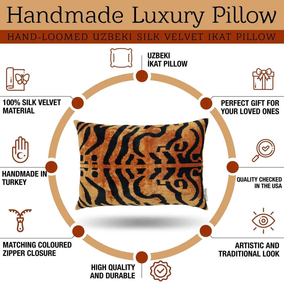 Canvello Handmade Tiger Print Velvet Throw Pillow with Down Insert - 16X24 - Canvello