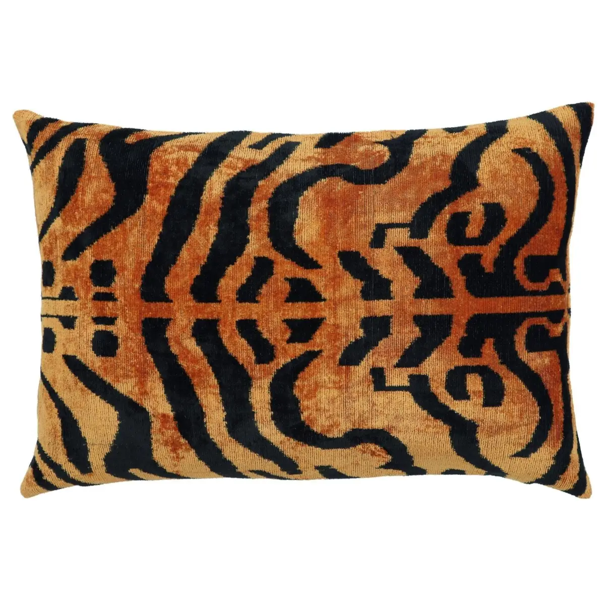 Canvello Handmade Tiger Print Velvet Throw Pillow with Down Insert - 16X24 - Canvello