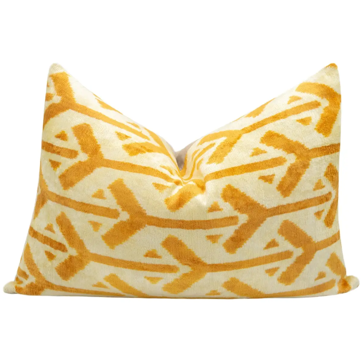 Canvello Handmade Tribal Arrow Velvet Throw Pillow in Yellow and Cream - Perfect for Bohemian and Rustic Decor - 16x24