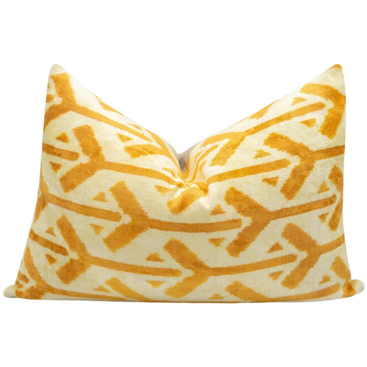 Canvello Handmade Tribal Arrow Velvet Throw Pillow in Yellow and Cream - Perfect for Bohemian and Rustic Decor - 16x24